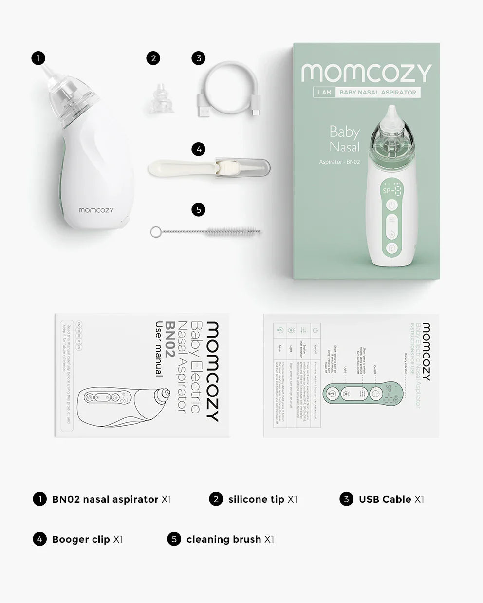 Momcozy BN02 – Aspirator Nasal Bebesh me Bateri të Gjatë dhe Thithje të Fortë
