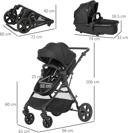 HomCom Stroller 2n1 - Black