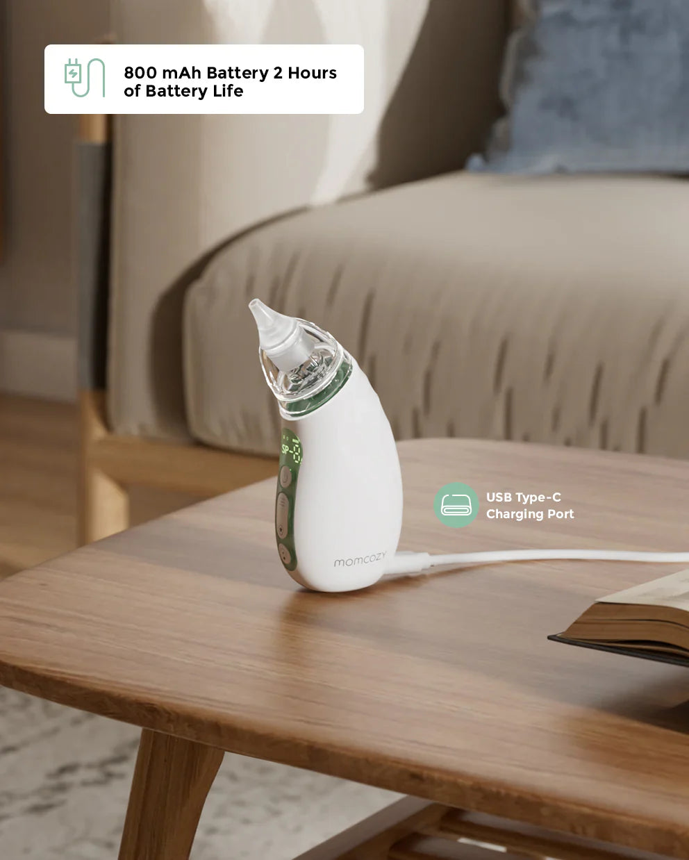 Momcozy BN02 – Aspirator Nasal Bebesh me Bateri të Gjatë dhe Thithje të Fortë